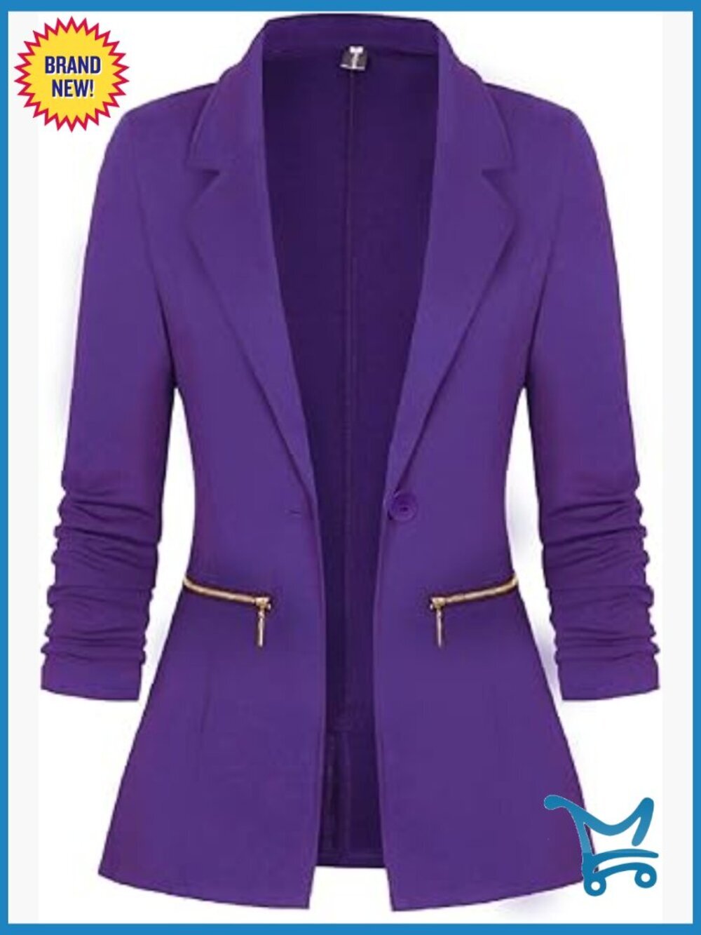 Long Sleeve Open Front Blazer Cardigan Jacket with Zipper Pockets